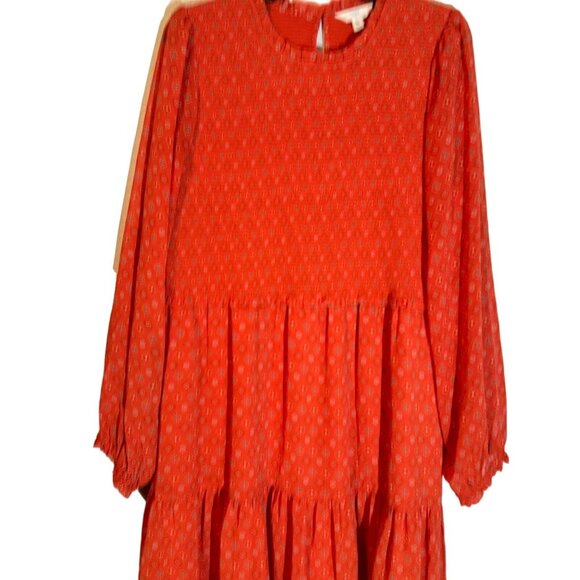 Time & Tru Orange Multi Patterned Long Sleeve Dress XXL Midi Dress. NWOT - Picture 7 of 12